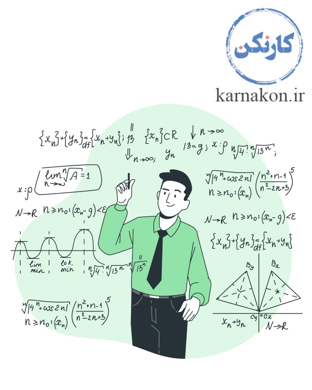 مرد سبزپوشی در حال محاسبات دیفرانسیل یکی از دروس رشته ریاضی است و با لبخند فرمول ها را روی دیوار نوشته.