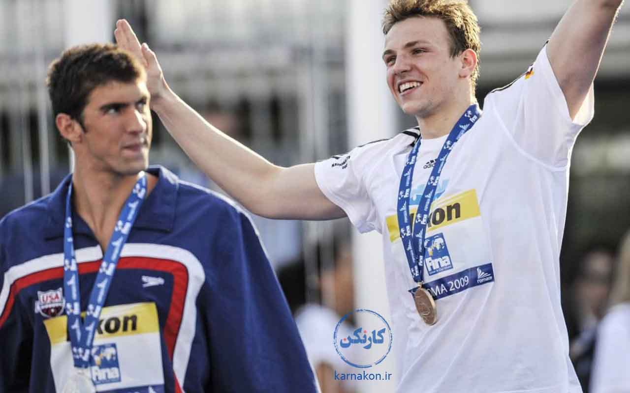 پل بیدرمن با مدال طلا و مایکل فلپس با مدال نقره