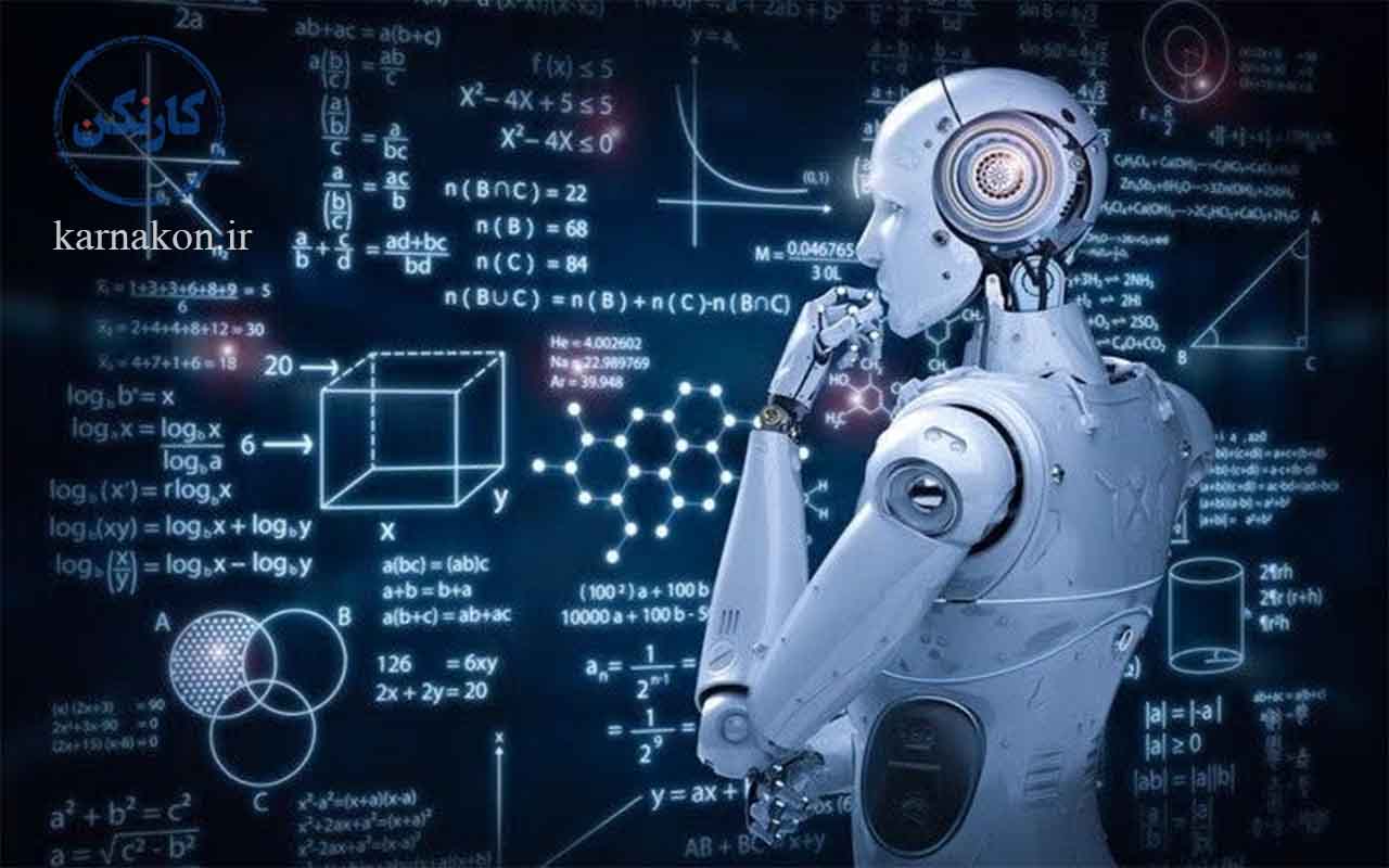 ربات با علایم و نمادهای علمی و محاسباتی برای تفکر 