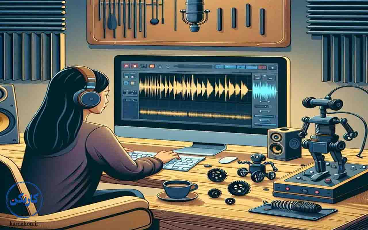 ویرایش صدا توسط دختر در استودیوی خانگی